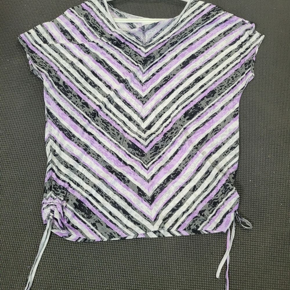 Denver Hayes Lavender, Black & White Striped V‑Neck Tunic